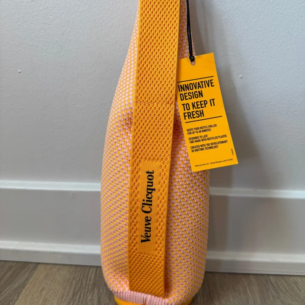 Veuve Clicquot Ice Jacket Champagne Bottle Cooler Sleeve Orange Pink 3D Knit NWT